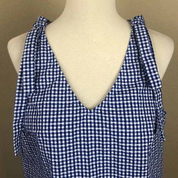 NWOT Dalia Blue and White Gingham Sleeveless Top w/ Decorative Bows - Size Small - Picture 2 of 12